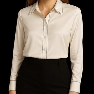 Rachel Zoe White Jewel-Trim Satin Button-Up Blouse – Size M (NWT)